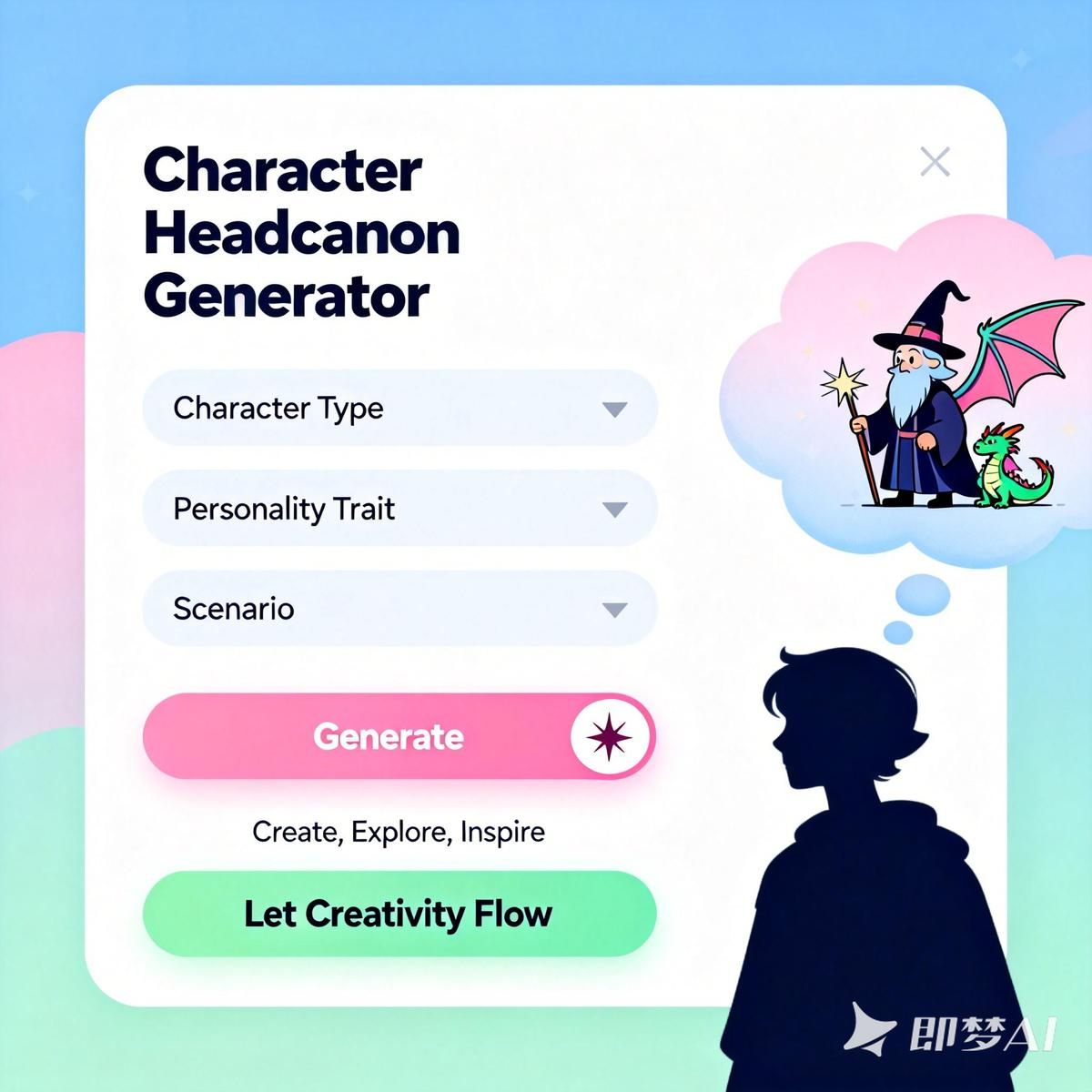 Headcanon Generator interface - Easy to use AI headcanon generator tool with intuitive design for creating character ideas